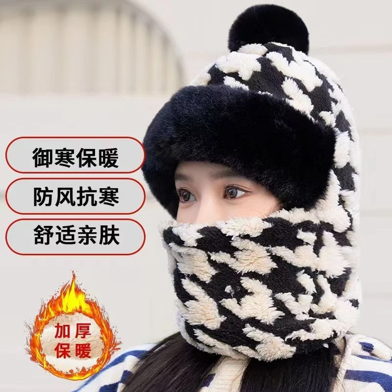 休闲风冬天帽子护耳防风户外骑车女韩版围脖口罩一体加绒加厚保暖