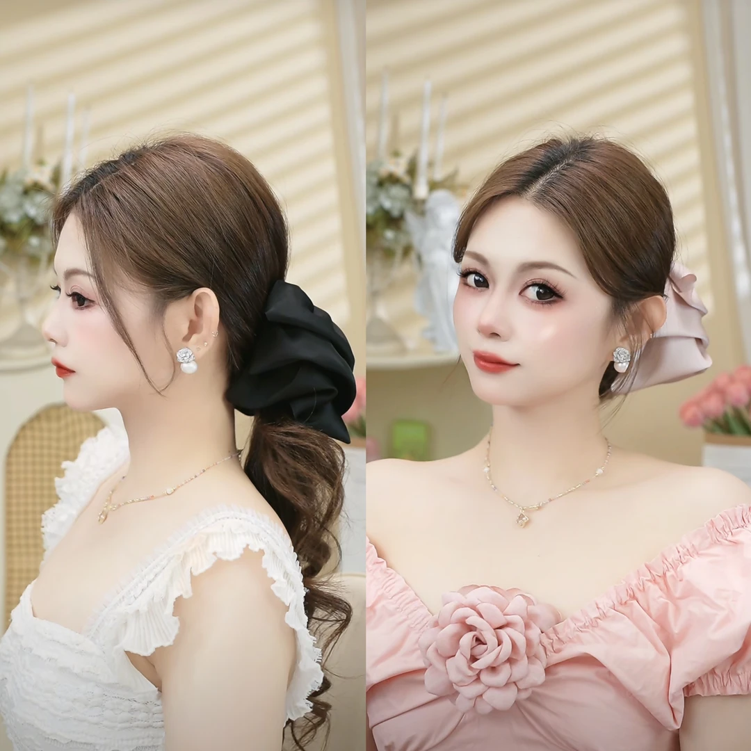 气质百搭法式高级质感后脑勺鲨鱼夹缎面蝴蝶结发夹花苞抓夹