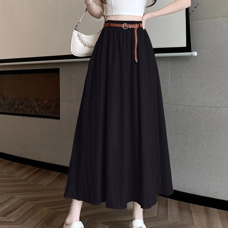 夏季高腰休闲半身裙女韩版大码垂感气质显瘦百搭小个子外穿中长裙