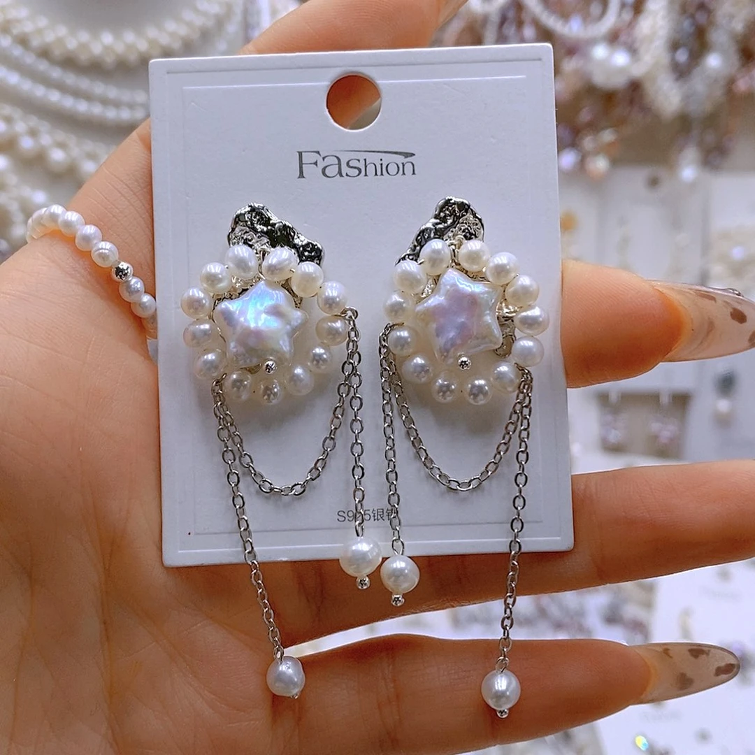 银S925镶嵌耳饰淡水珍珠