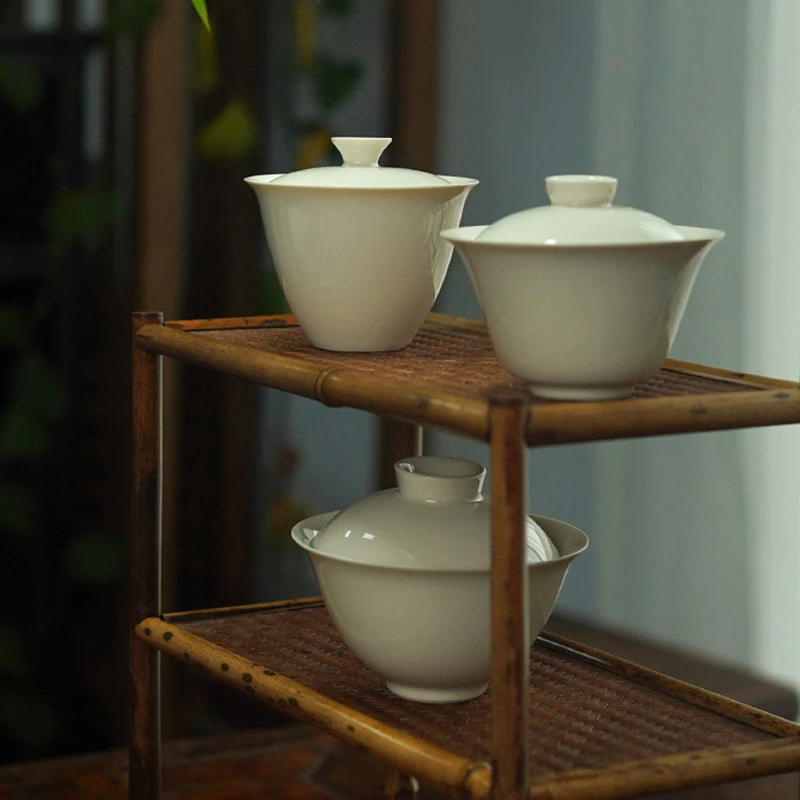 中式复古象牙白文人风盖碗多款可对应不同茶品陶瓷简约家用泡茶器