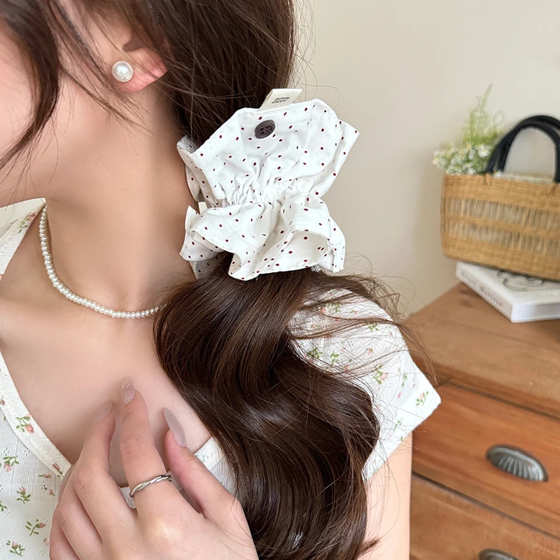 3温柔风白色波点大肠发圈女甜美百搭发箍低马尾发绳