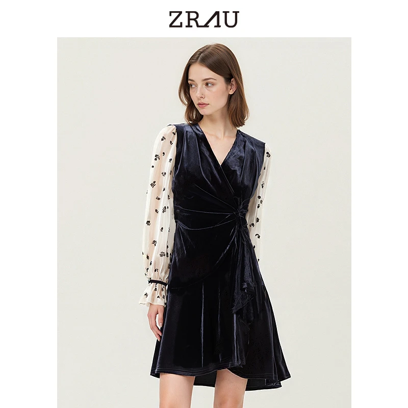 【达人专属】ZRAU法式质感复古丝绒长袖连衣裙91130631002