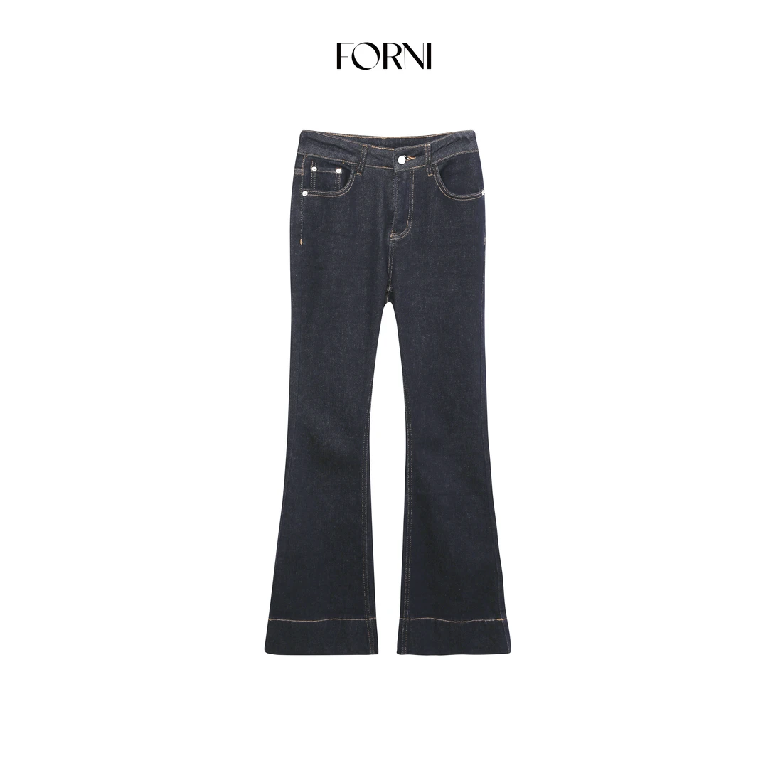 FORNI 超模裤 复古丹宁蓝微喇牛仔裤百搭时髦休闲裤