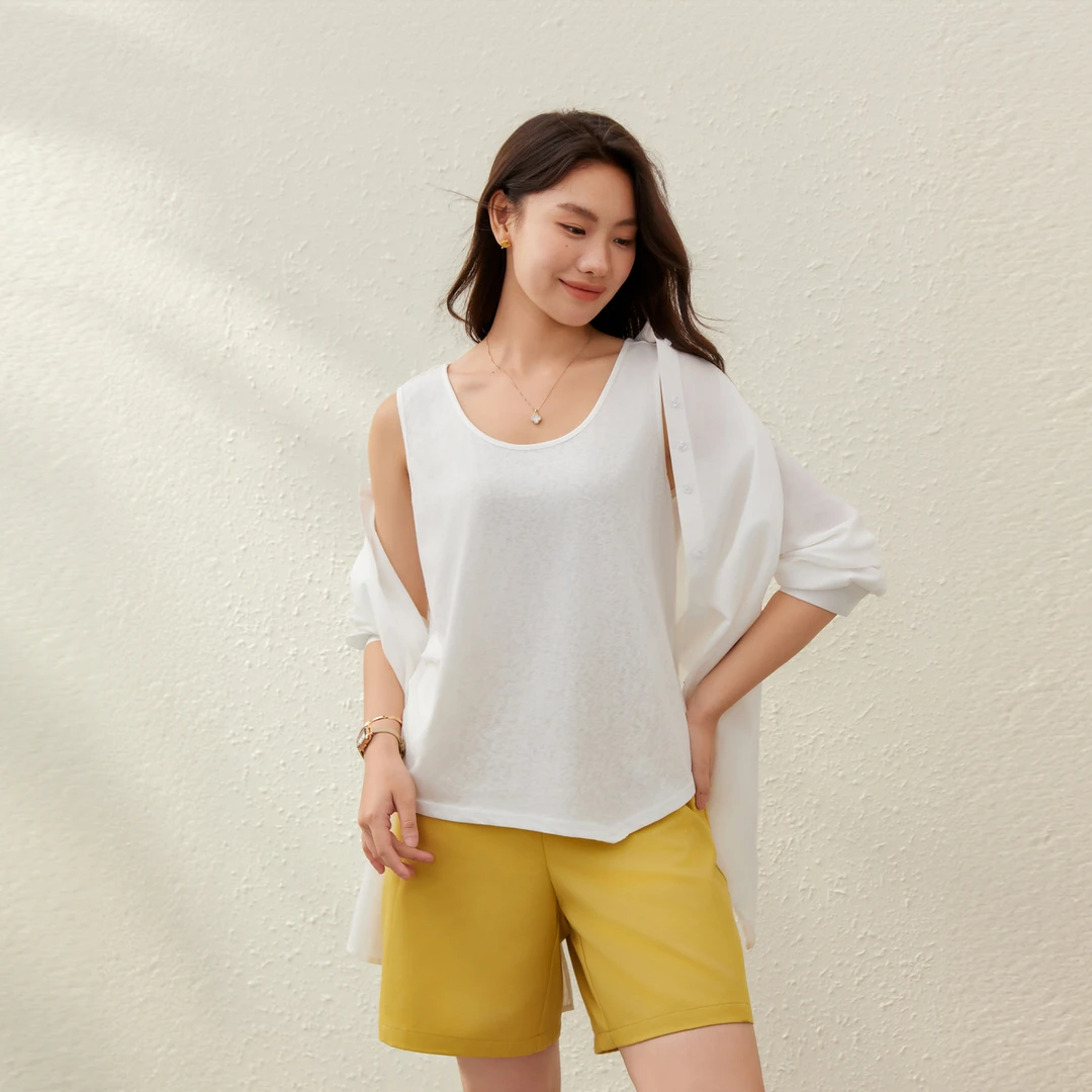 【休闲慵懒简约时尚气质】纤莉秀大码女装纯色百搭背心吊带QK1538