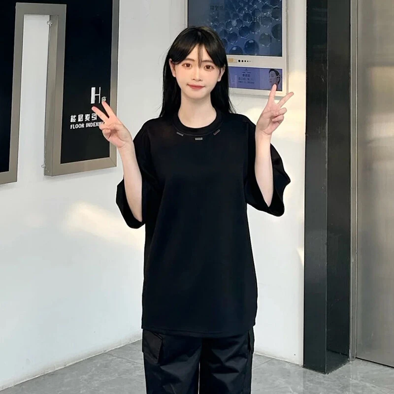 重磅钢标短袖T恤男2025新款宽松简约黑色高级感圆领宽松体恤上衣