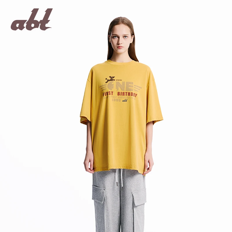 ABT 纯色印花做旧圆领T abt2023168