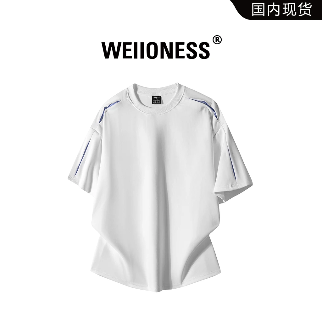 WEIIONESS设计感条纹拼接解构短袖t恤男2025夏季新款美式重磅上衣