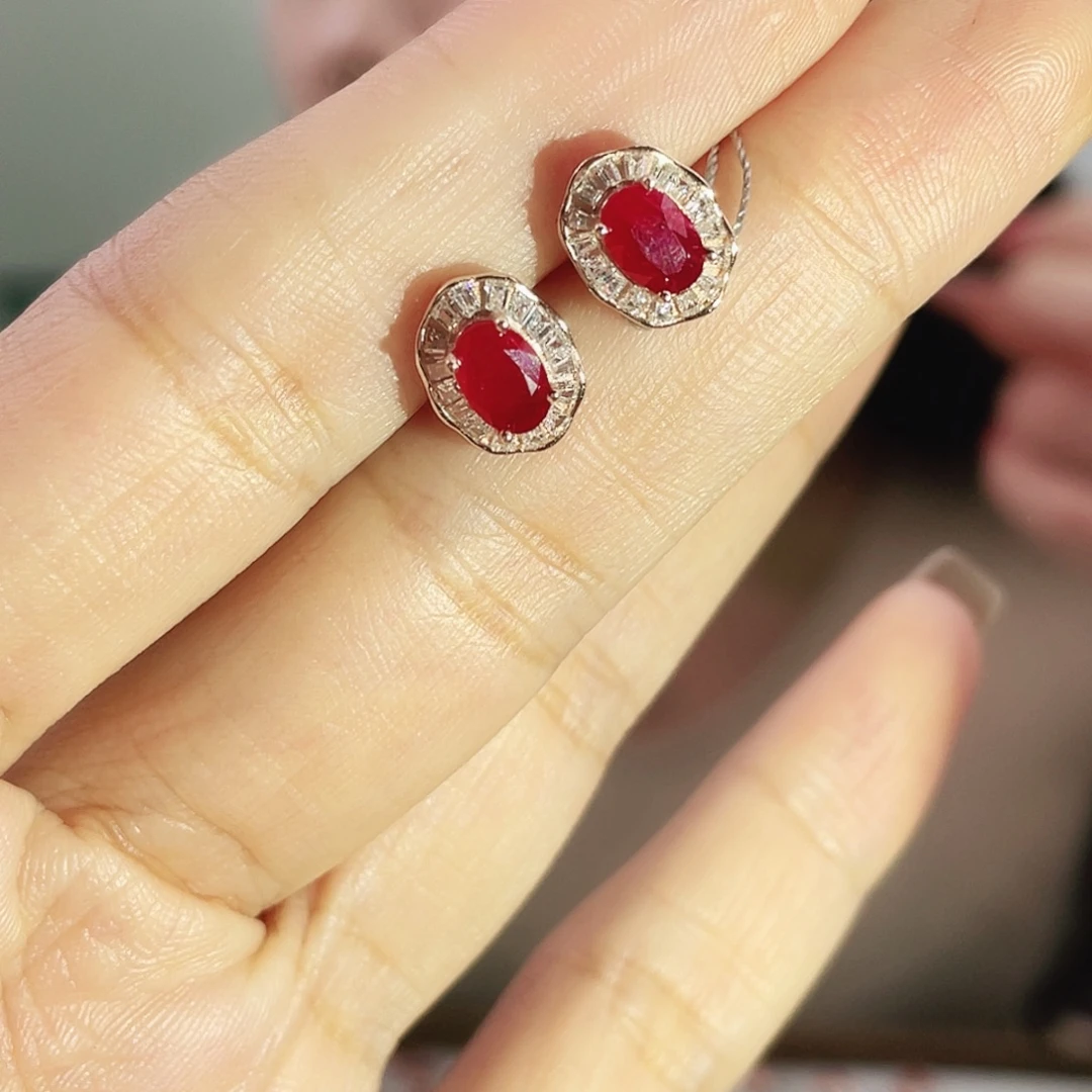 耳饰红宝石银S925镶嵌