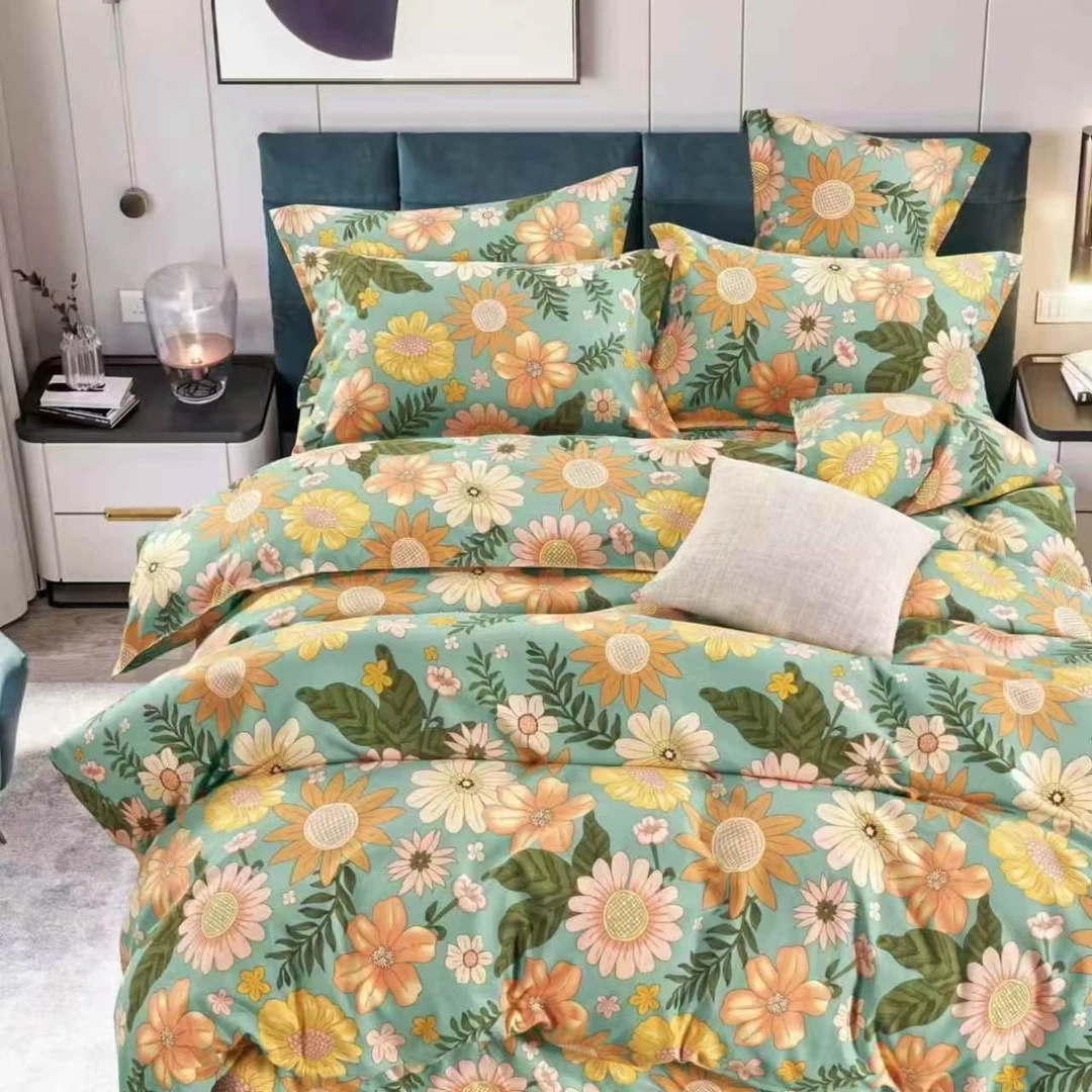 免费加工纯棉斜纹床品面料太阳花