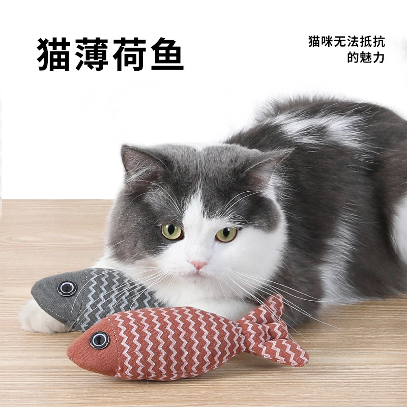 新款猫玩具自嗨解闷猫薄荷鱼耐用幼猫磨牙麻布薄荷仿真鱼猫咪玩具