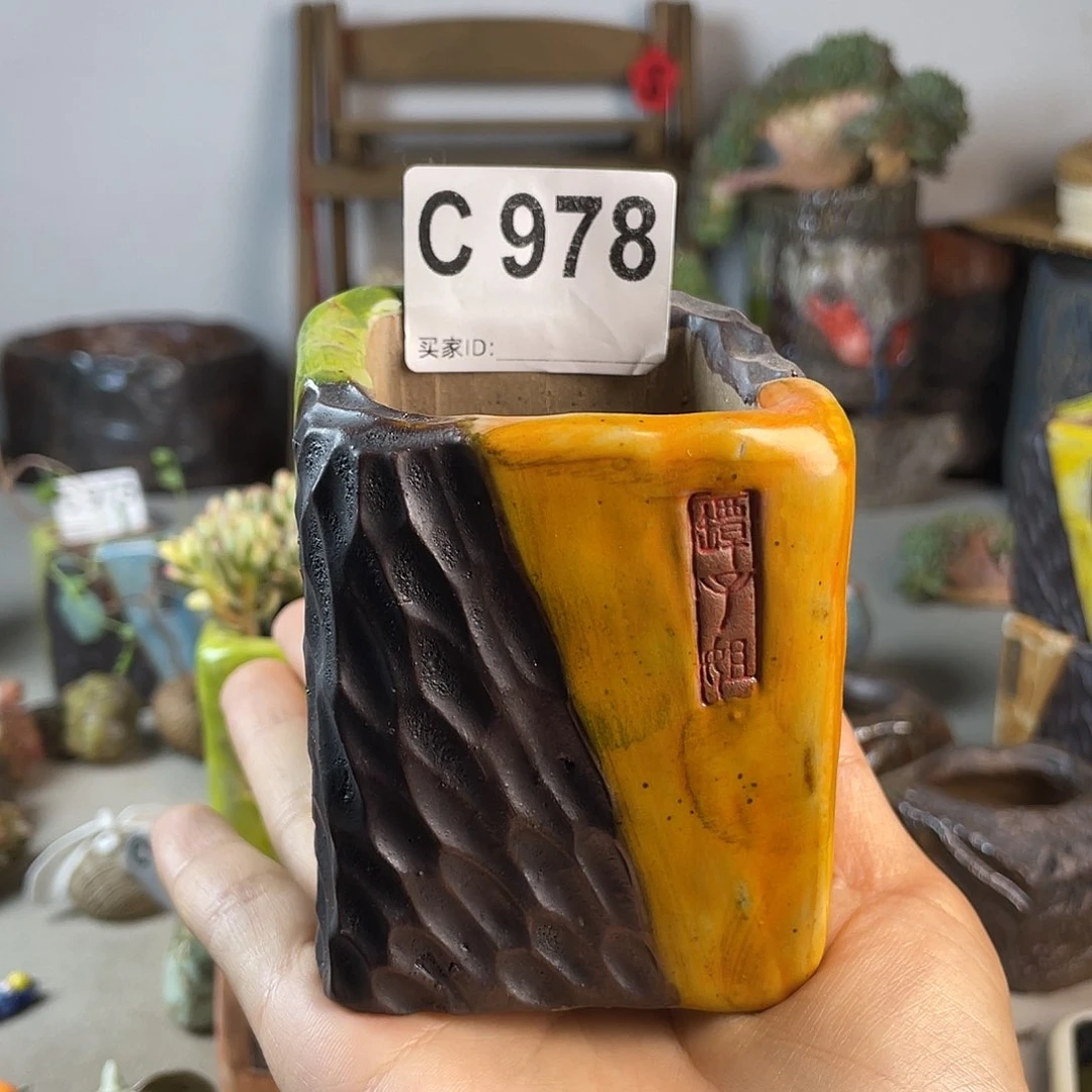 紫砂花盆手刻高方 内口5