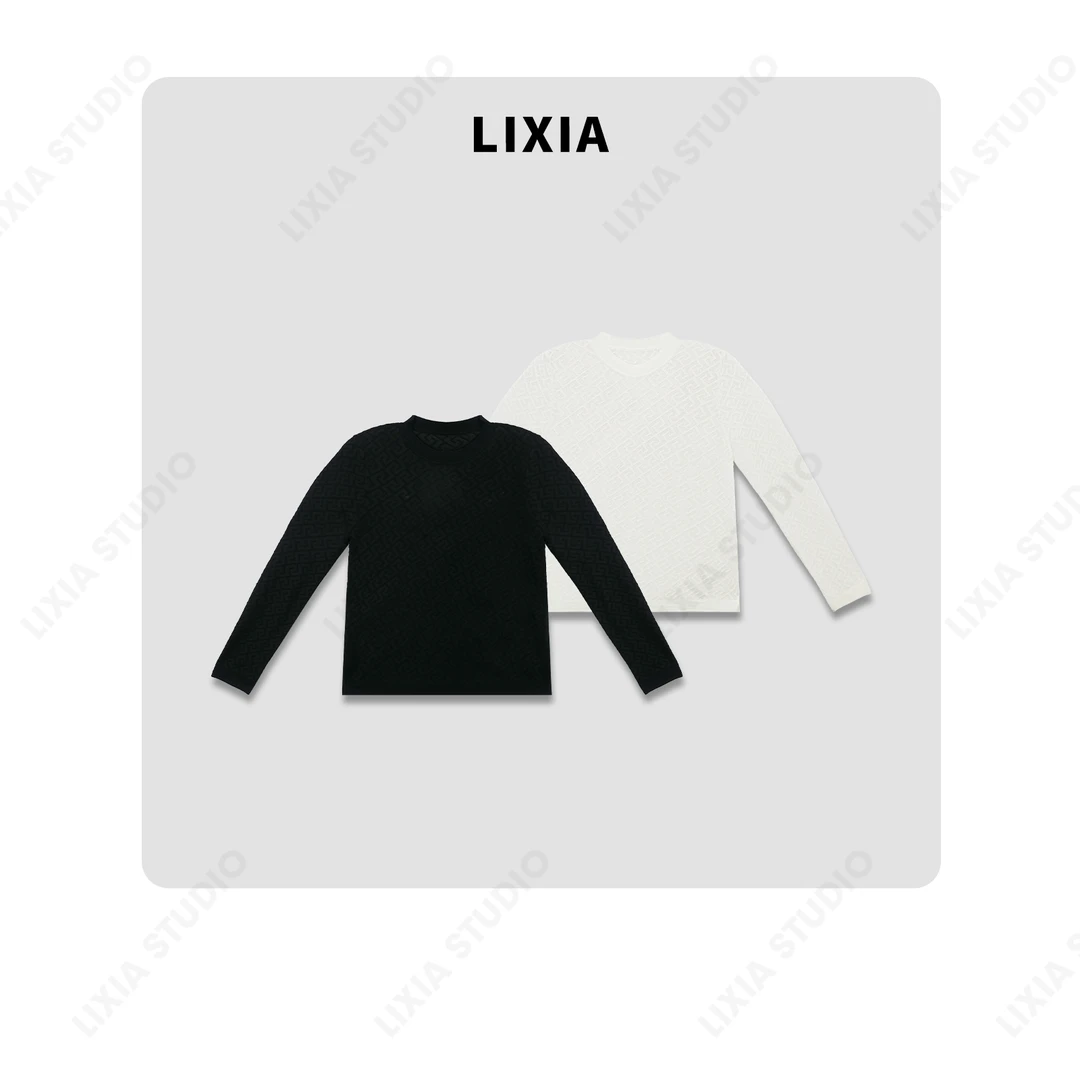 LIXIA【吉祥如意】ins风镂空设计款含绵羊毛打底圆领针织衫-D6653