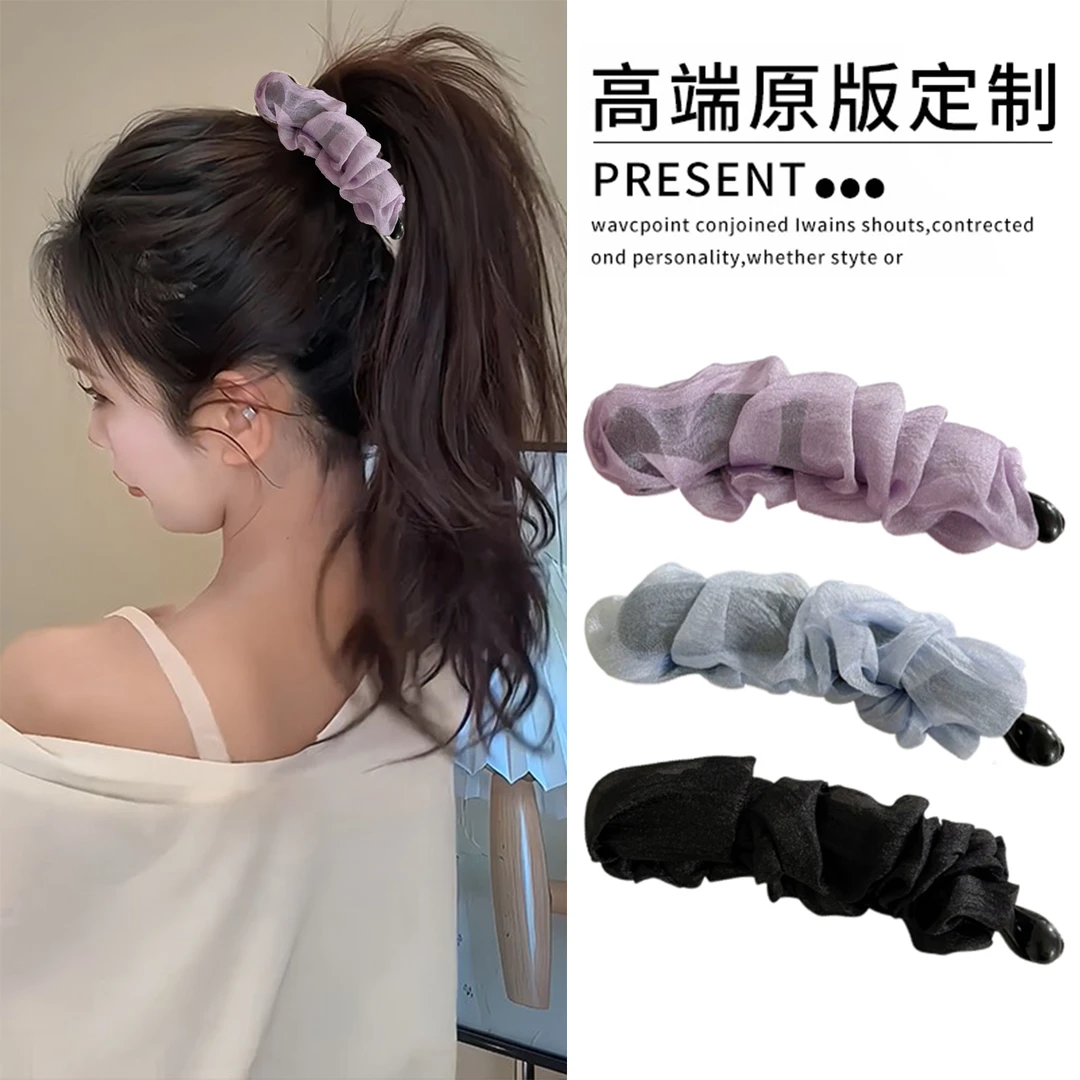 甜美蕾丝褶皱香蕉夹竖夹大号后脑勺发夹2025新款马尾夹子发卡头饰