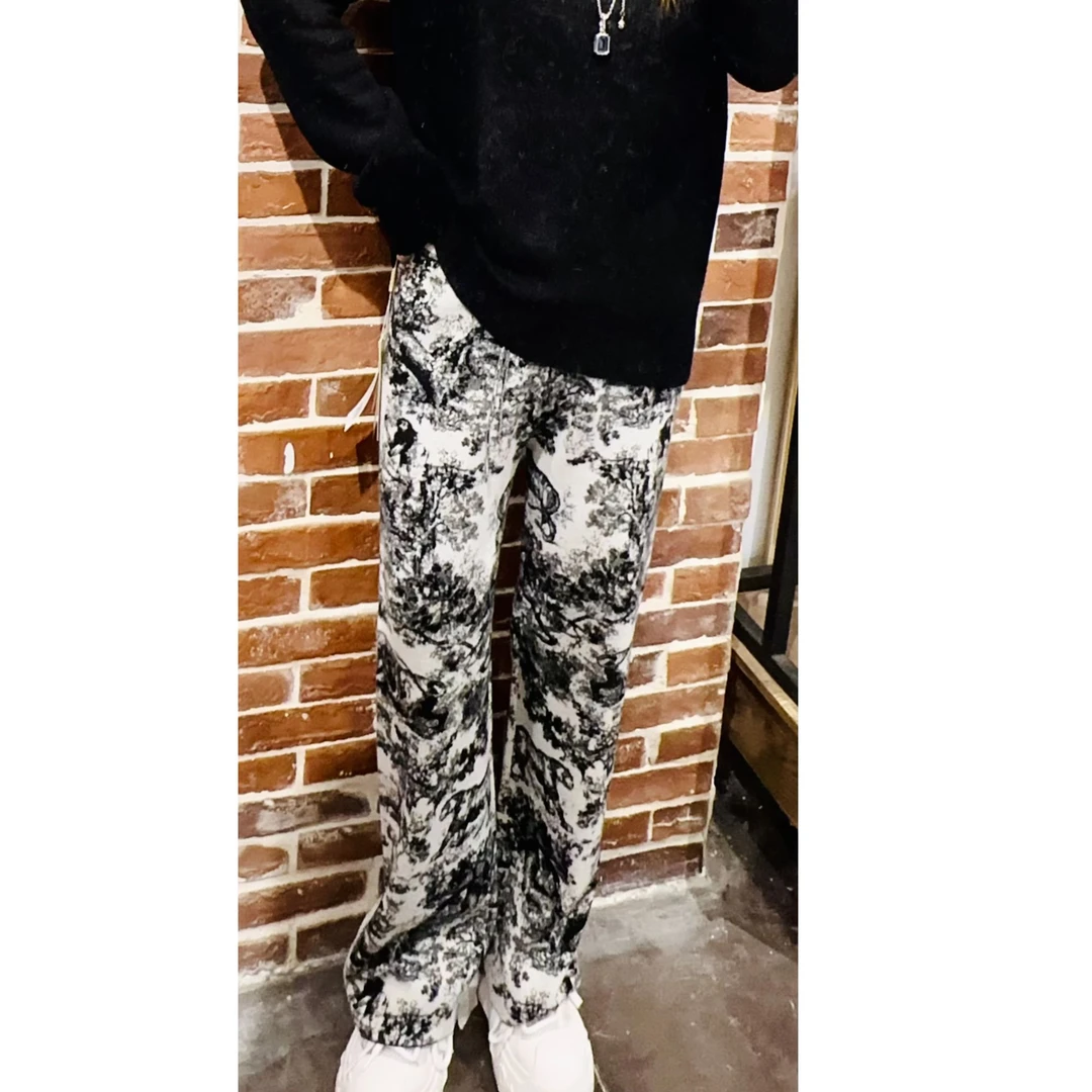 【顶嘉嘉羊绒】256569-100山羊绒丛林动物系列裤子