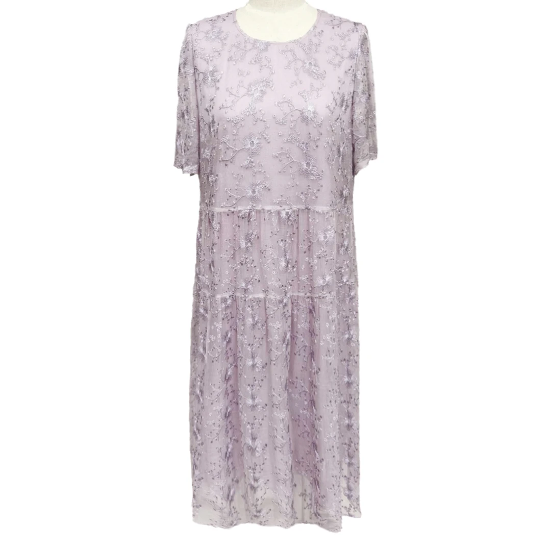 E8062恩纳斯大码刺绣裙子女高腰桑蚕丝连衣裙