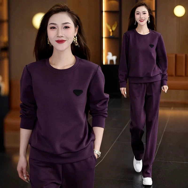 时尚运动服套装女春秋2025新款洋气质减龄圆领卫衣大码休闲两件套