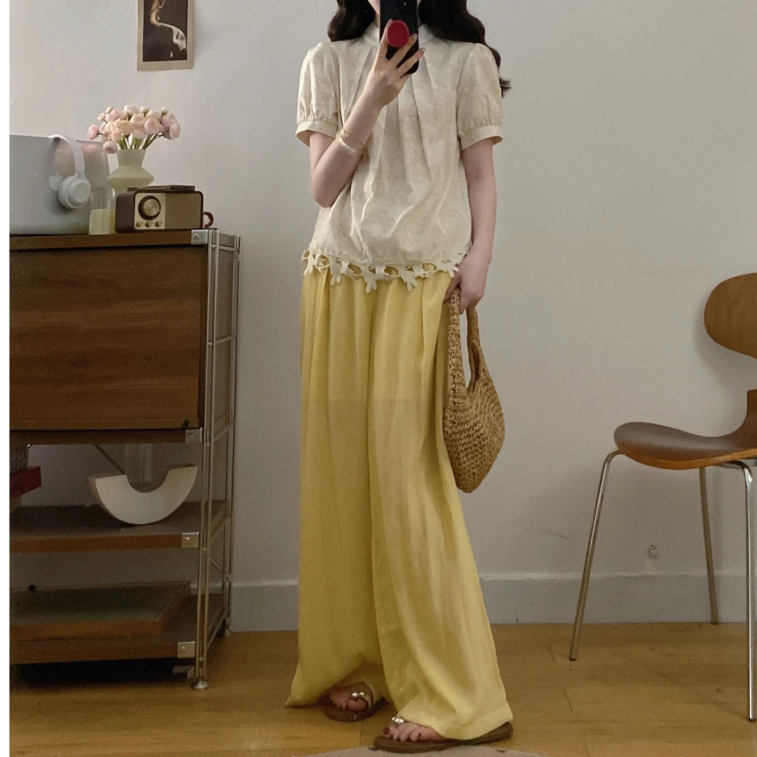 大码女装新中式套装女夏季2025时尚新款气质国风上衣阔腿裤两件套