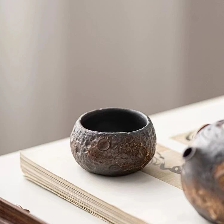 老岩泥手工个性原矿柴烧星球茶杯黑陶窑变泡茶日式家用星球茶杯