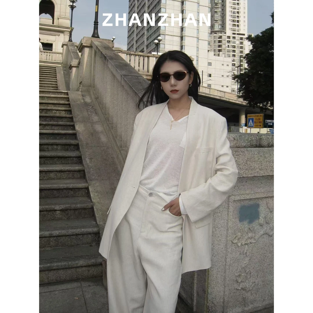 ZHANZHAN【雨中巴黎】高气质感无领亚麻西装外套ZZWN5427211643
