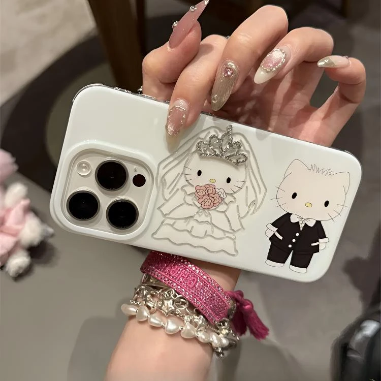 ins情侣卡通皇冠猫咪新娘适用iPhone16Promax手机壳15pro小众14新
