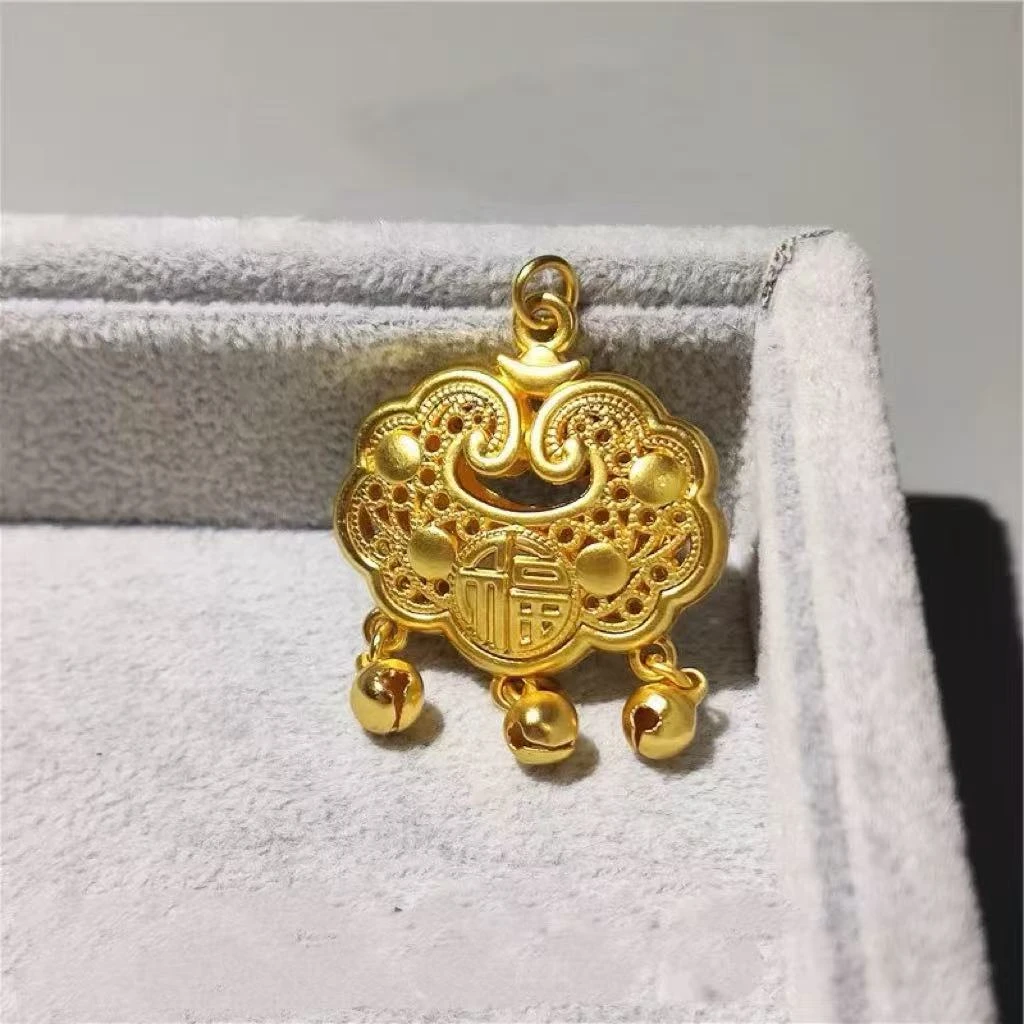 【H】K黄色时尚经典宫廷风镂空工艺平安锁吊坠【SCD10】