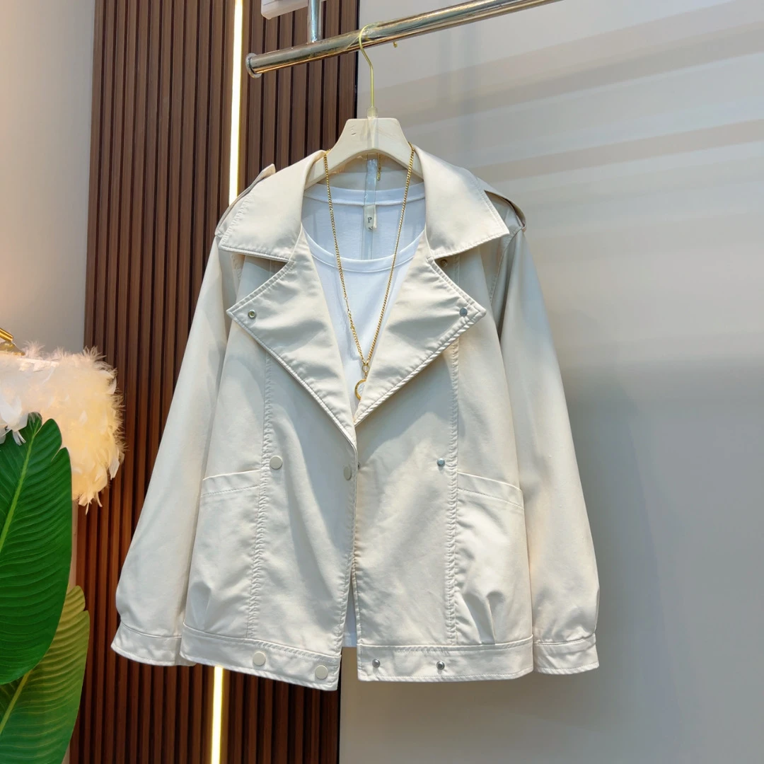 早春单件机车短外套气质大兜洋气轻奢宽松翻领1695