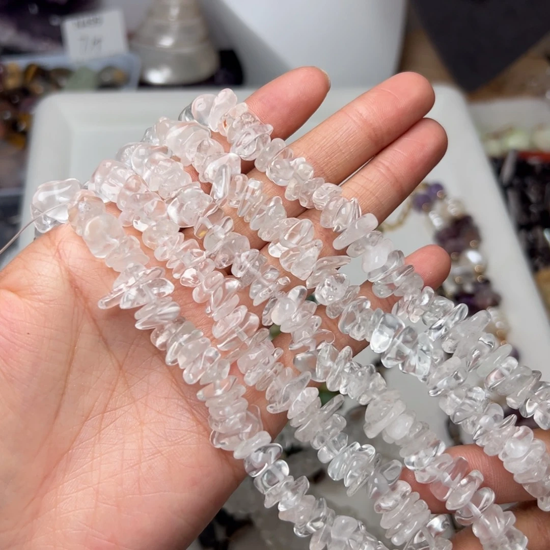玛瑙/玉髓合金珠宝半成品N613 6-12mm天然白水晶叠片一条