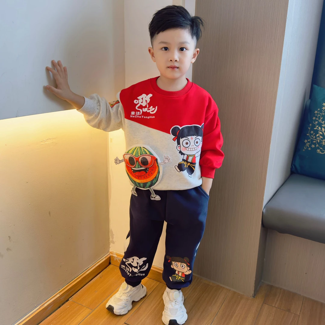 哪吒儿童衣服男童秋装小汽卫衣套装2025新款春秋宝宝帅气时髦