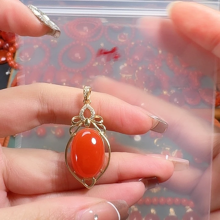 南红玛瑙银S925镶嵌吊坠