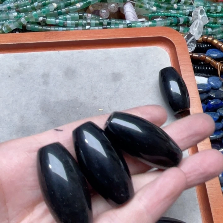 玛瑙/玉髓合金珠宝半成品3个20x40m黑玛瑙桶珠
