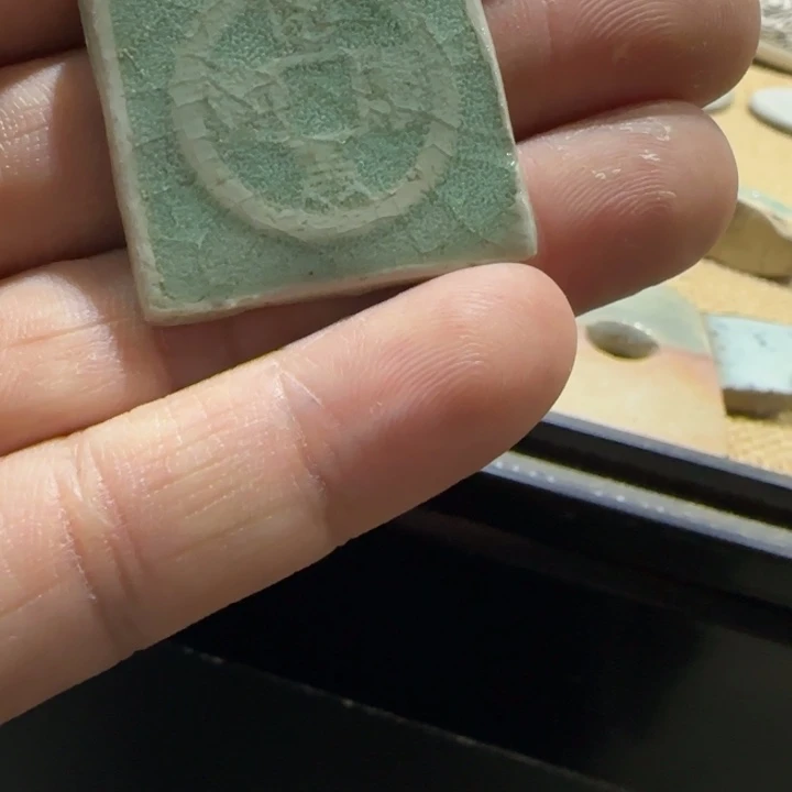 摆件龙*瓷片，方，青瓷。