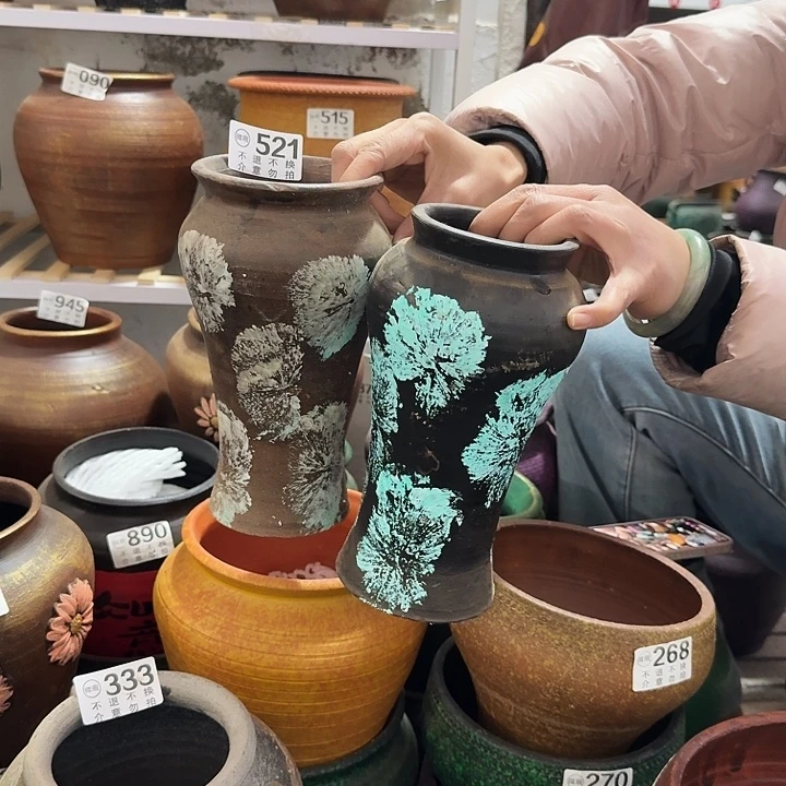 瑕疵彩绘一对521高度22口径10