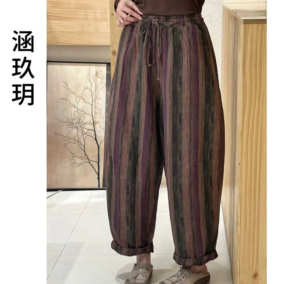 涵玖玥▪100%雨露麻【斜纹工艺麻裤】宽松松紧腰复古南瓜裤韵-9059