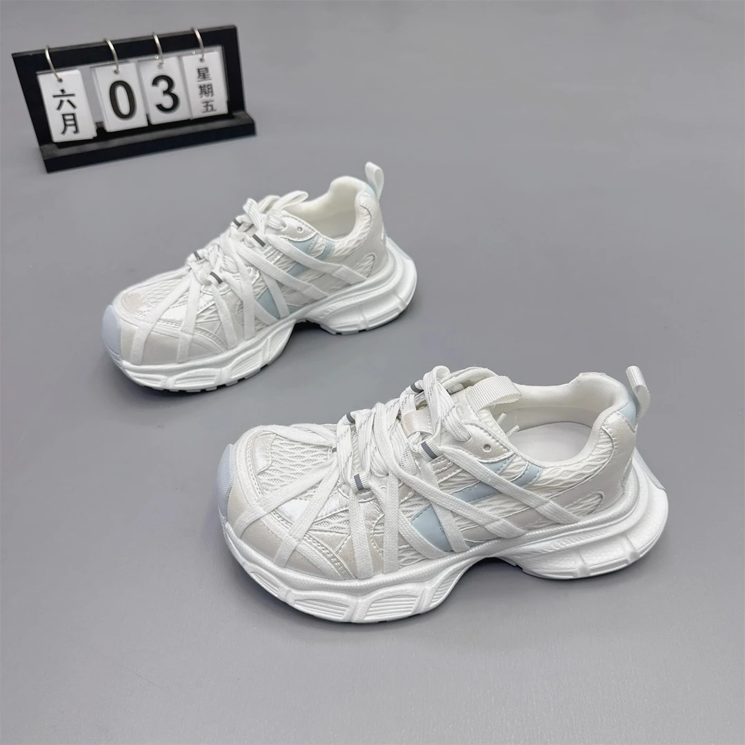 时尚女鞋2025夏新款小众厚底绑带老爹鞋网纱透气运动鞋百搭休闲鞋