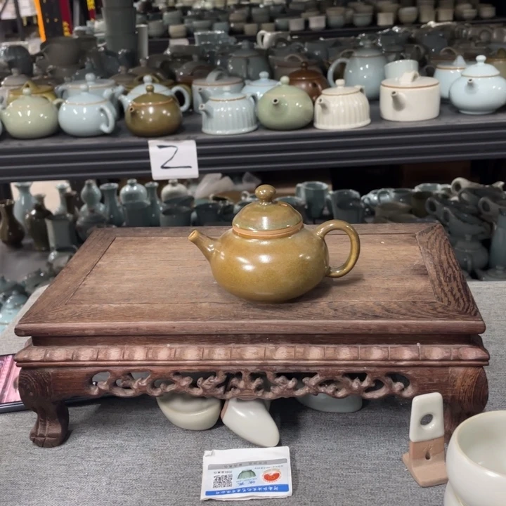 摆件青绿釉支烧小小容天壶