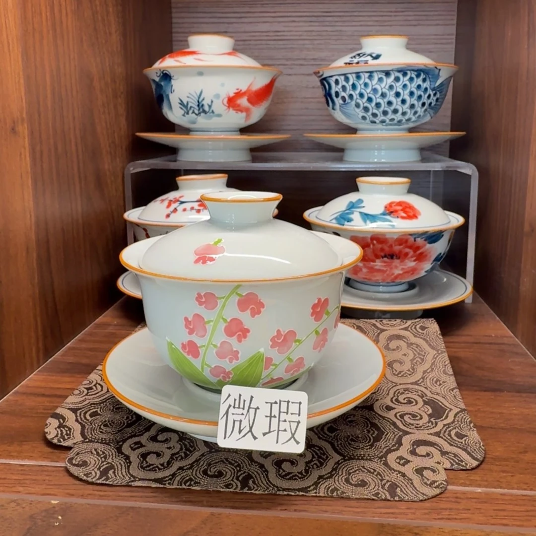 釉下手绘茶具微瑕