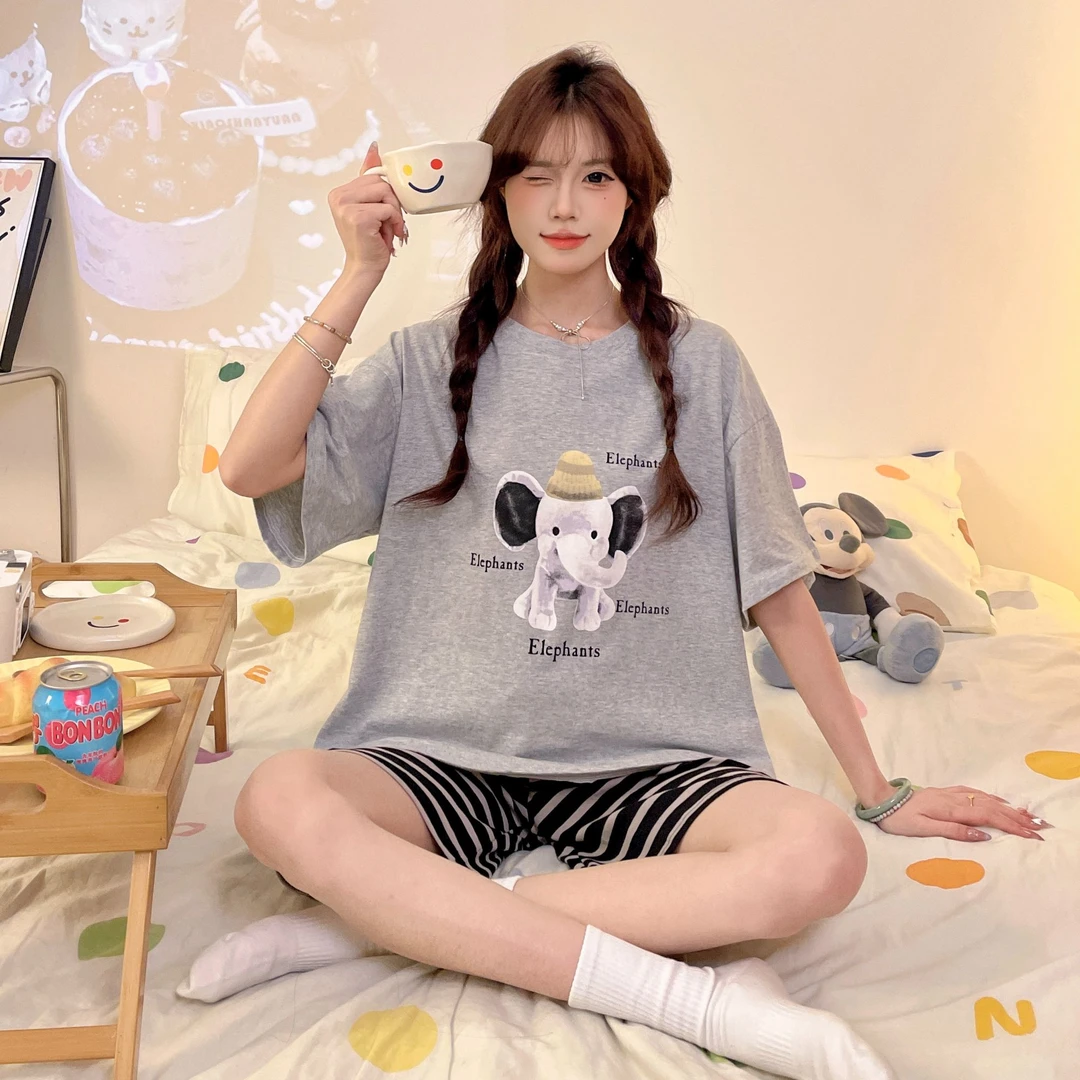 纯棉大码220斤睡衣女夏季吸汗透气胖mm穿搭宽松可外穿家居服套装