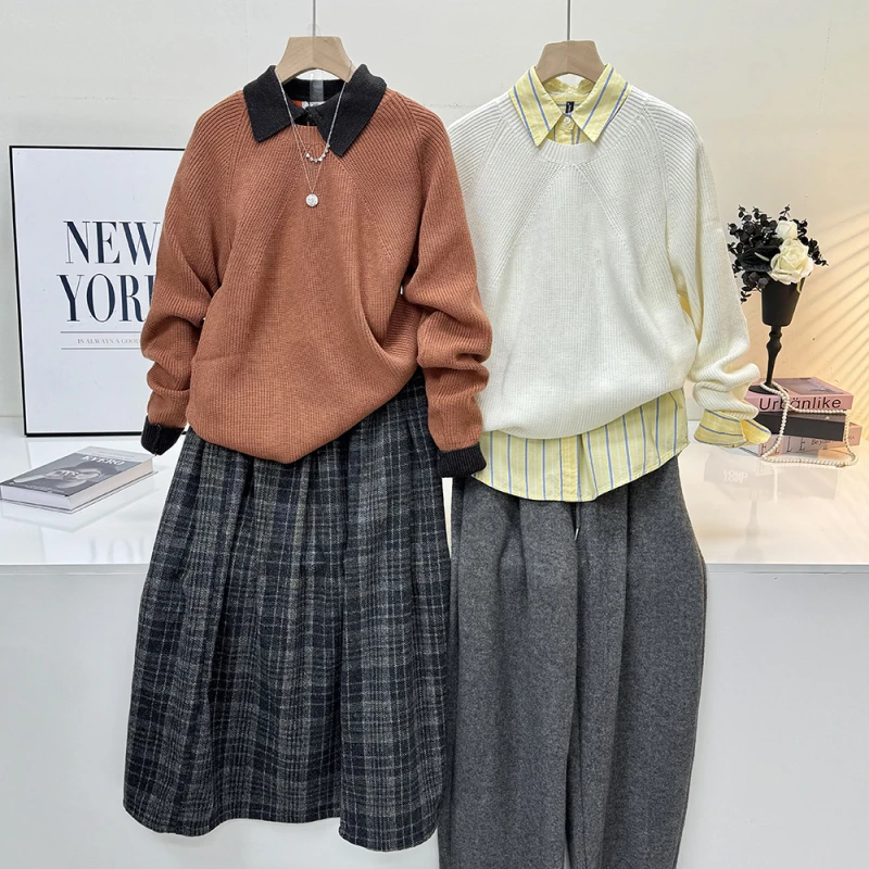 秋冬纯色圆领针织保暖毛衣百搭有型休闲潮MY950