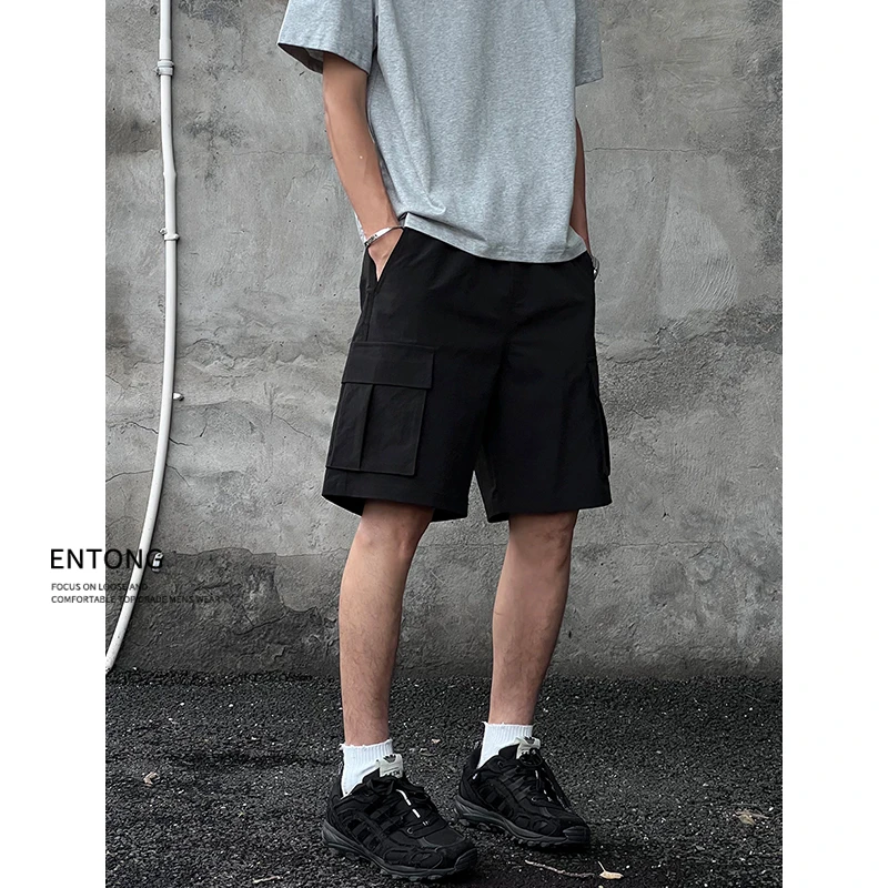 Entong美式潮流速干薄款工装短裤男生夏季宽松五分裤男款休闲中裤