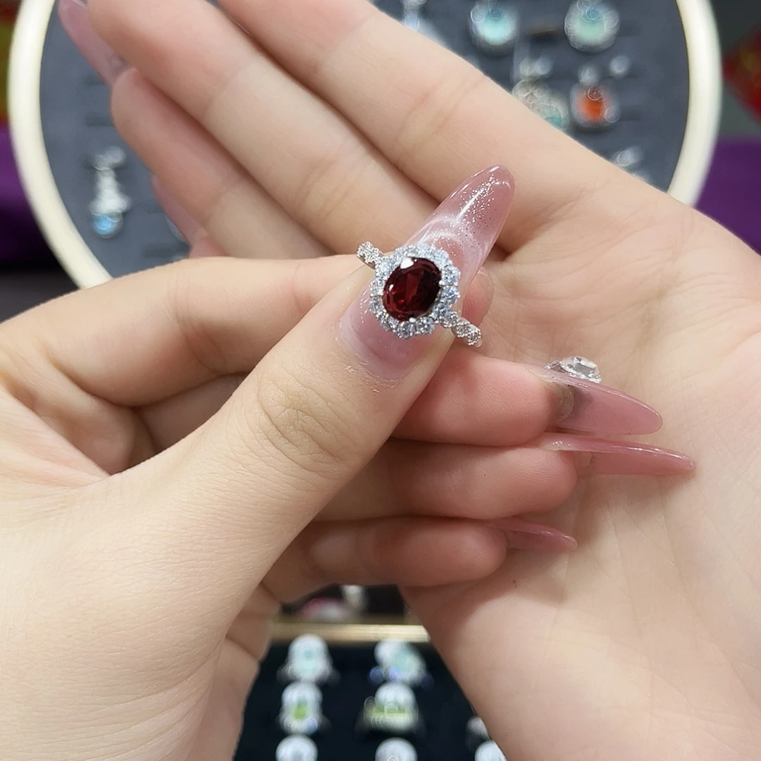 石榴石戒指银S925镶嵌