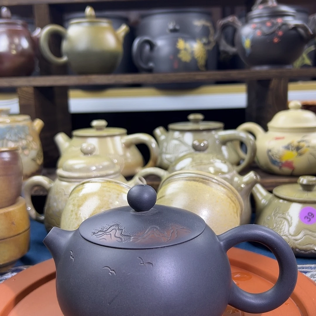 壶建水紫陶线雕全手工220cc