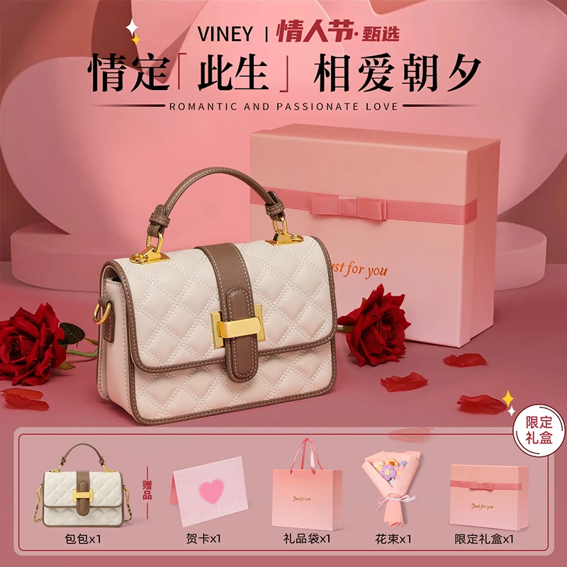 Viney真皮包包女2025款链条手提单肩斜挎包生日圣诞礼物送女生