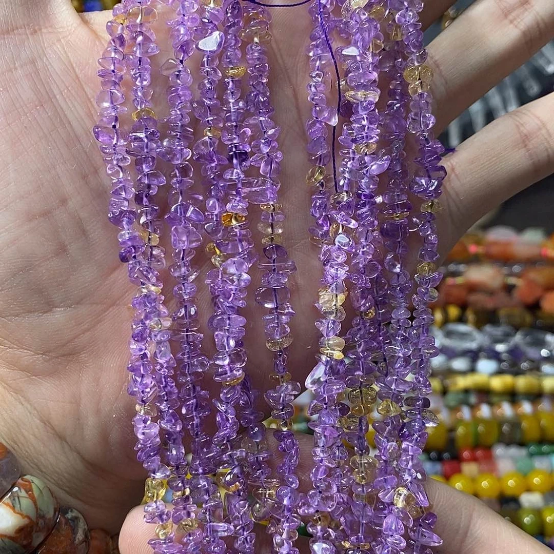 石英质玉未镶嵌，高品天然紫黄晶随行加长款80公分，