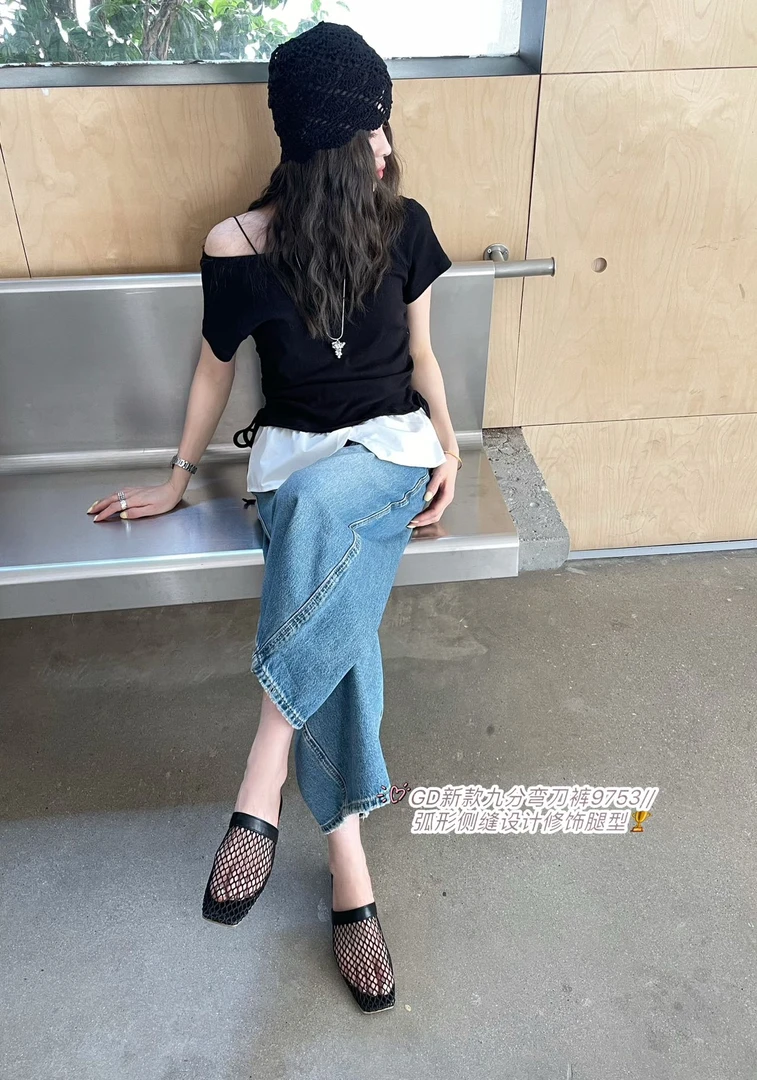 【露露】GD#弧形侧缝设计修身九分弯刀裤#9753（裤长85cm 腰围66）