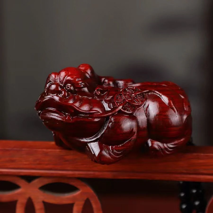 紫檀手工木雕瑞兽招财金钱貔貅手把件男随身把玩件摆件文玩木雕刻