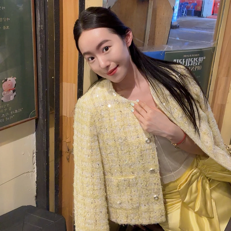 伙伴伙伴FellowFellow 【玫瑰黄小香】重工法式亮片编织小香外套