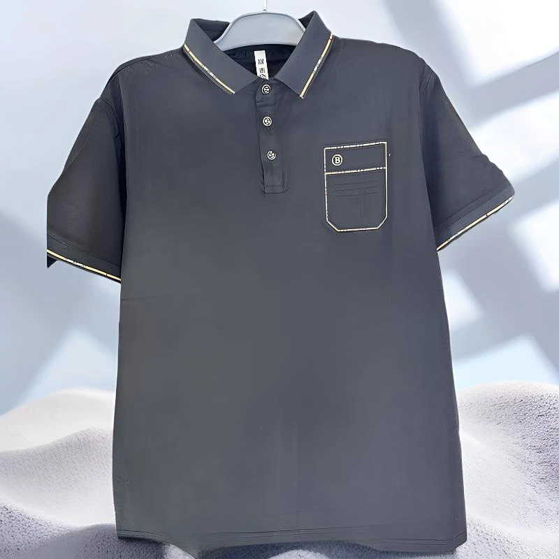 2025夏季新款宽松短袖T恤男士POLO衫帅气潮流休闲纯色翻领上衣