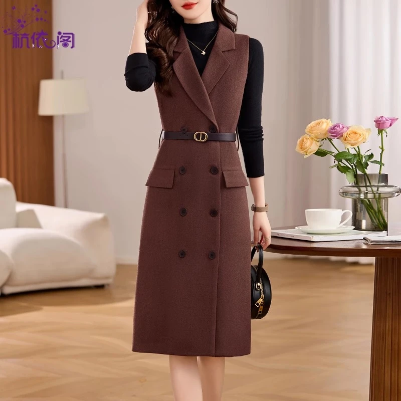 安可拉红背心连衣裙两件套女装2025新款秋冬高级感气质毛呢套装裙