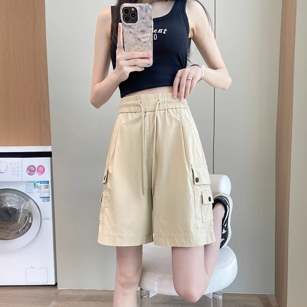 胖mm加大码300斤美式工装短裤女夏季新款高腰显瘦阔腿休闲五分裤